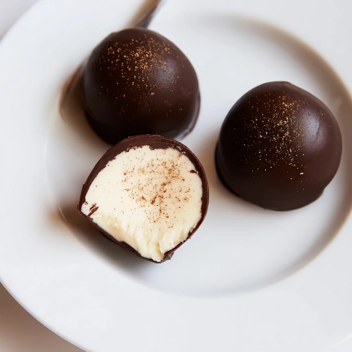Hand-rolled Dark Chocolate Eggnog Truffles chilling on tray, ready for gifting