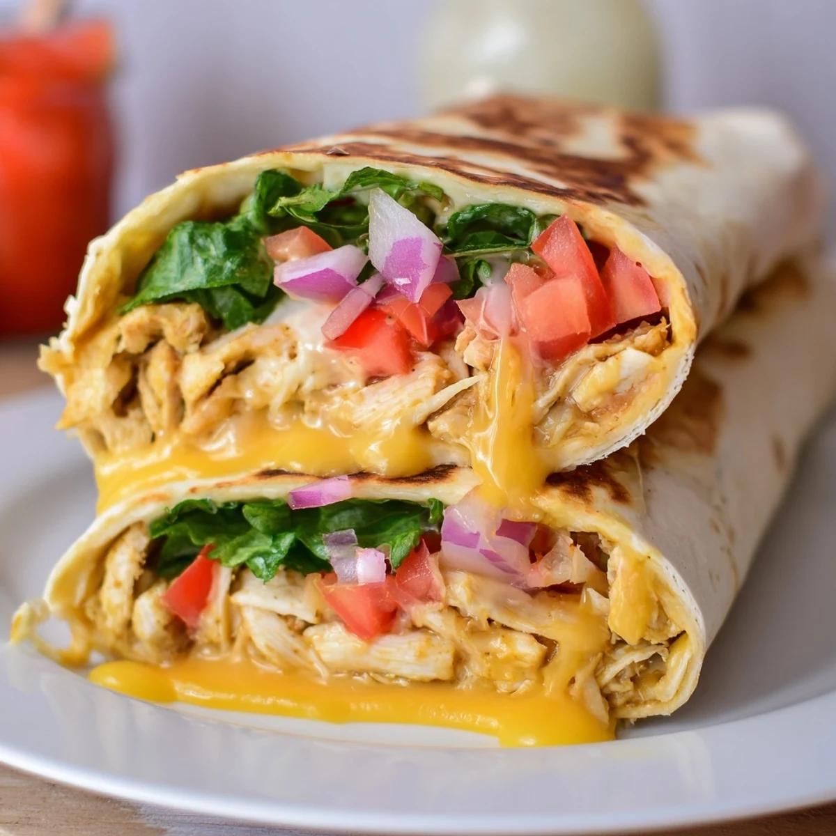 Quick lunch Cheesy Garlic Chicken Wraps drizzled with tangy mayo and parsley sauce