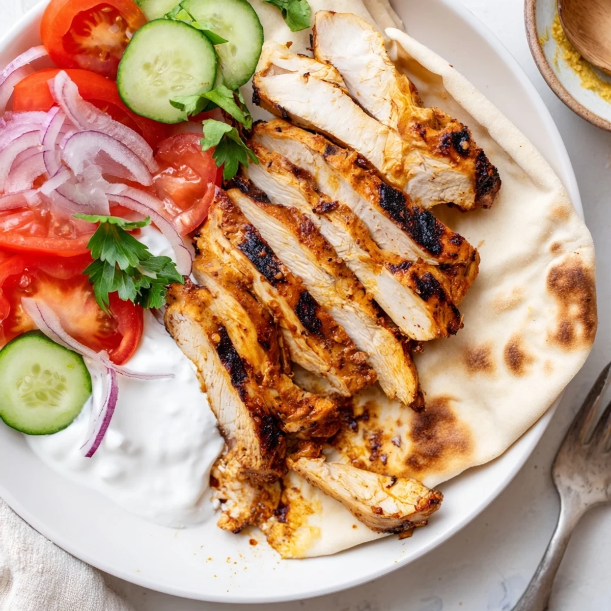 Grilled Shawarma Chicken With Garlic Sauce, smoky charred edges and tangy toum.