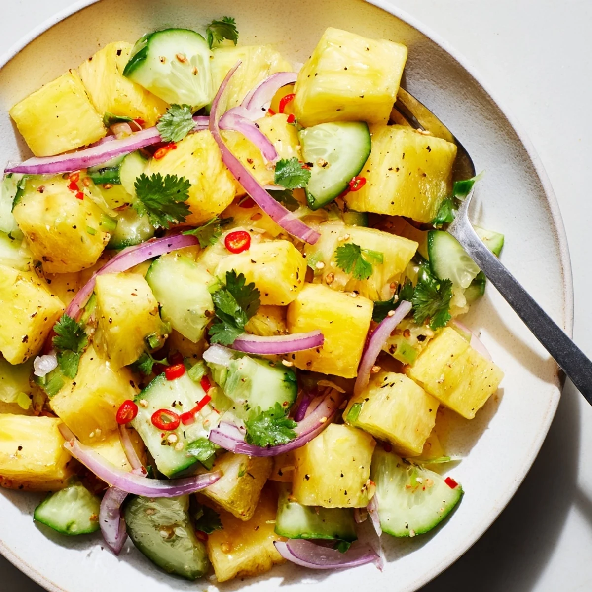 Pineapple Cucumber Salad with bright lime dressing, juicy pineapple, crisp cucumber.  