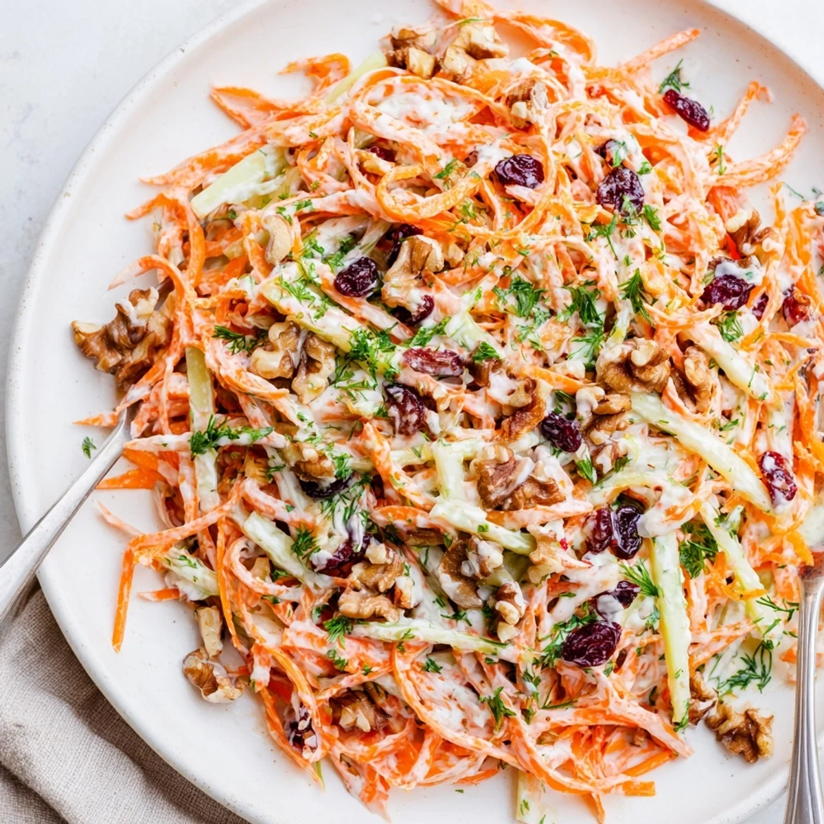 Crunchy Apple Carrot Salad With Creamy Citrus Dressing, bright crunch and tangy creamy finish.