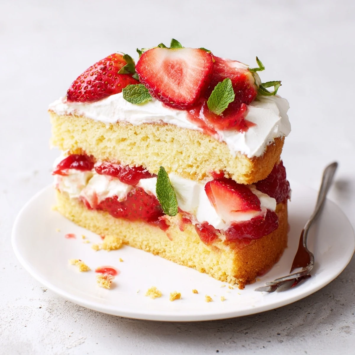 Strawberries And Cream Sponge Cake served beside Earl Grey tea, soft whipped cream peaks