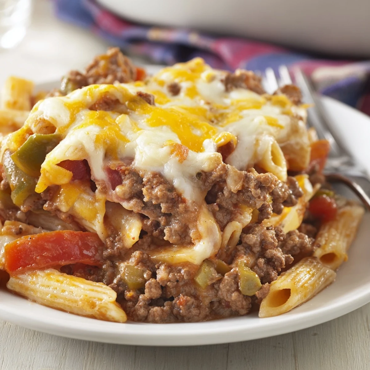 Serve Hearty Cheesy Baked Casserole family-style with a crisp green salad.