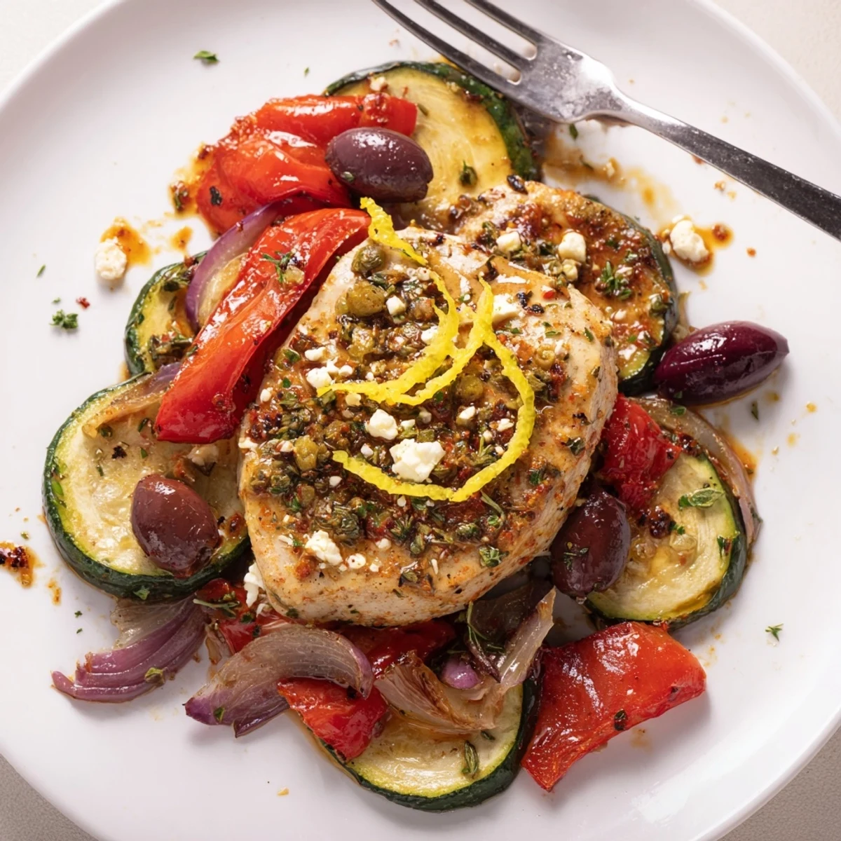 Crispy weekday dinner: Sheet Pan Mediterranean Chicken Zucchini with Kalamata and feta
