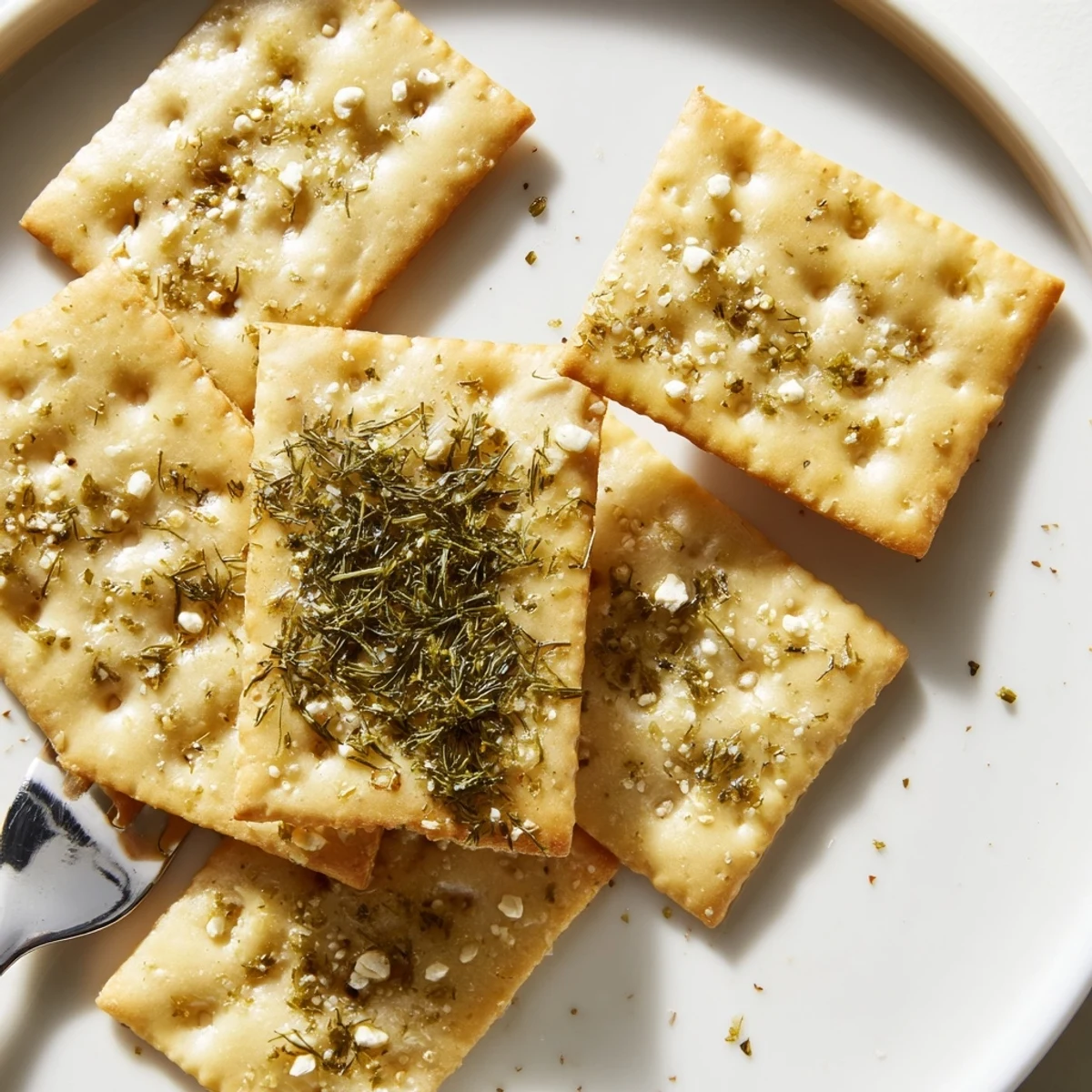 Dill Pickle Saltines Recipe on parchment, golden crackers glistening with tangy seasoning
