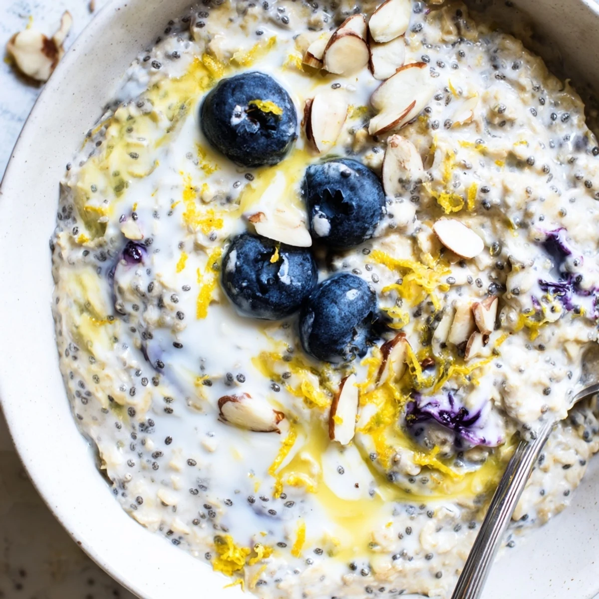 Chilled Blueberry Lemon Overnight Oats studded with fresh blueberries and crunchy nuts
