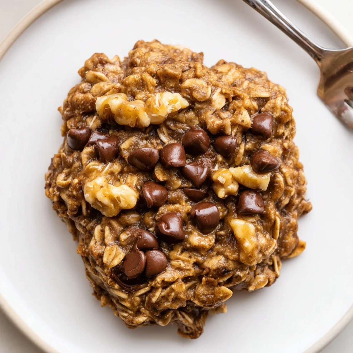 Fresh-baked Banana Oat Cookies speckled with cinnamon, ready for breakfast bites