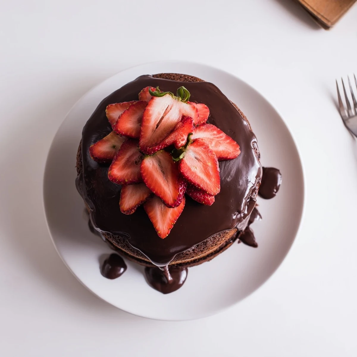 Luscious layered strawberry chocolate cake recipe filled with whipped cream and sliced berries topped with rich chocolate glaze