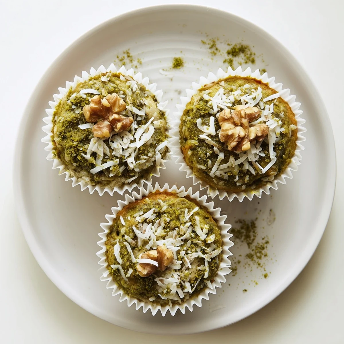 Matcha Banana Coconut Muffins cooling on rack, green centers and banana aroma