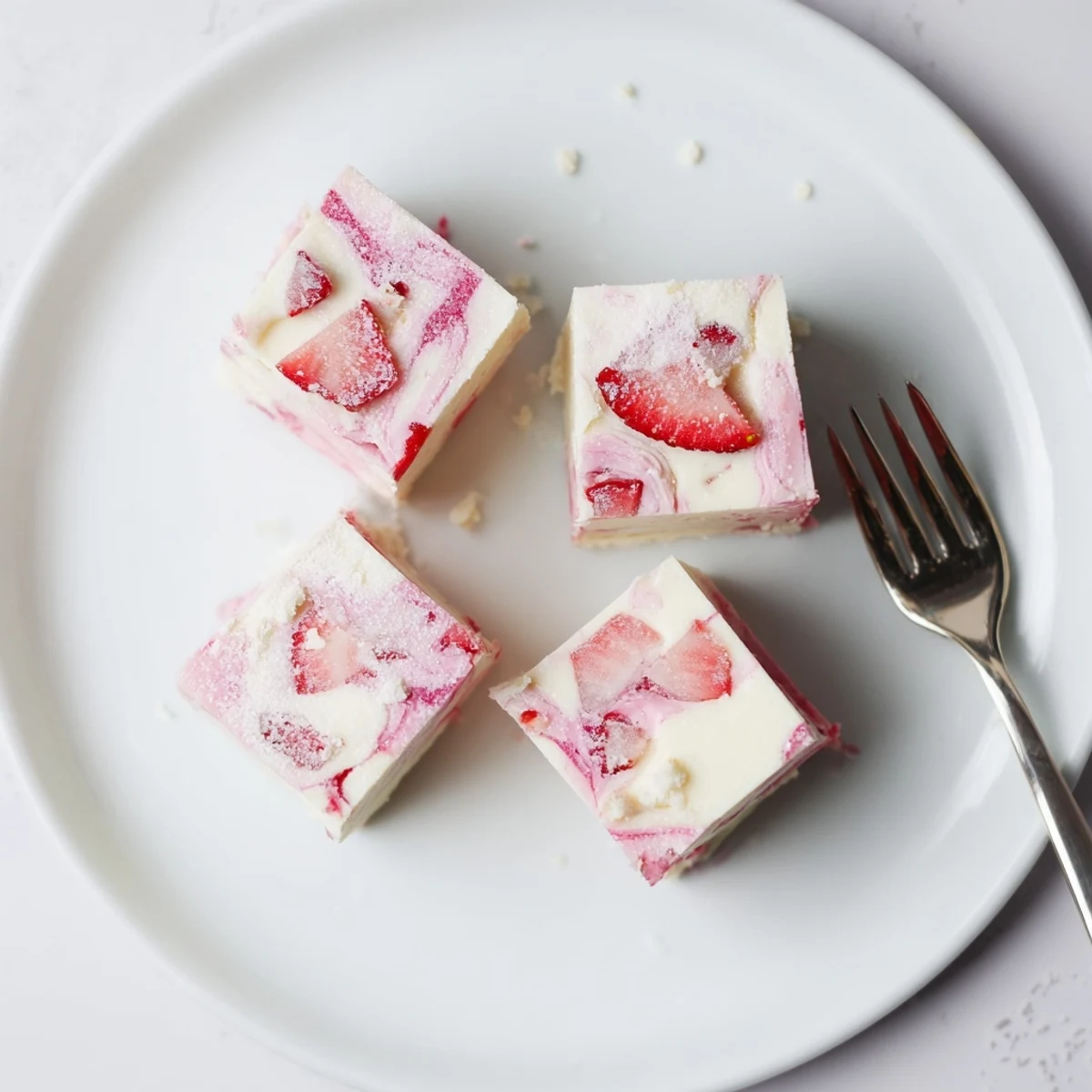 Rich, velvety Strawberries Cream Fudge Delight photographed on parchment, ready to serve