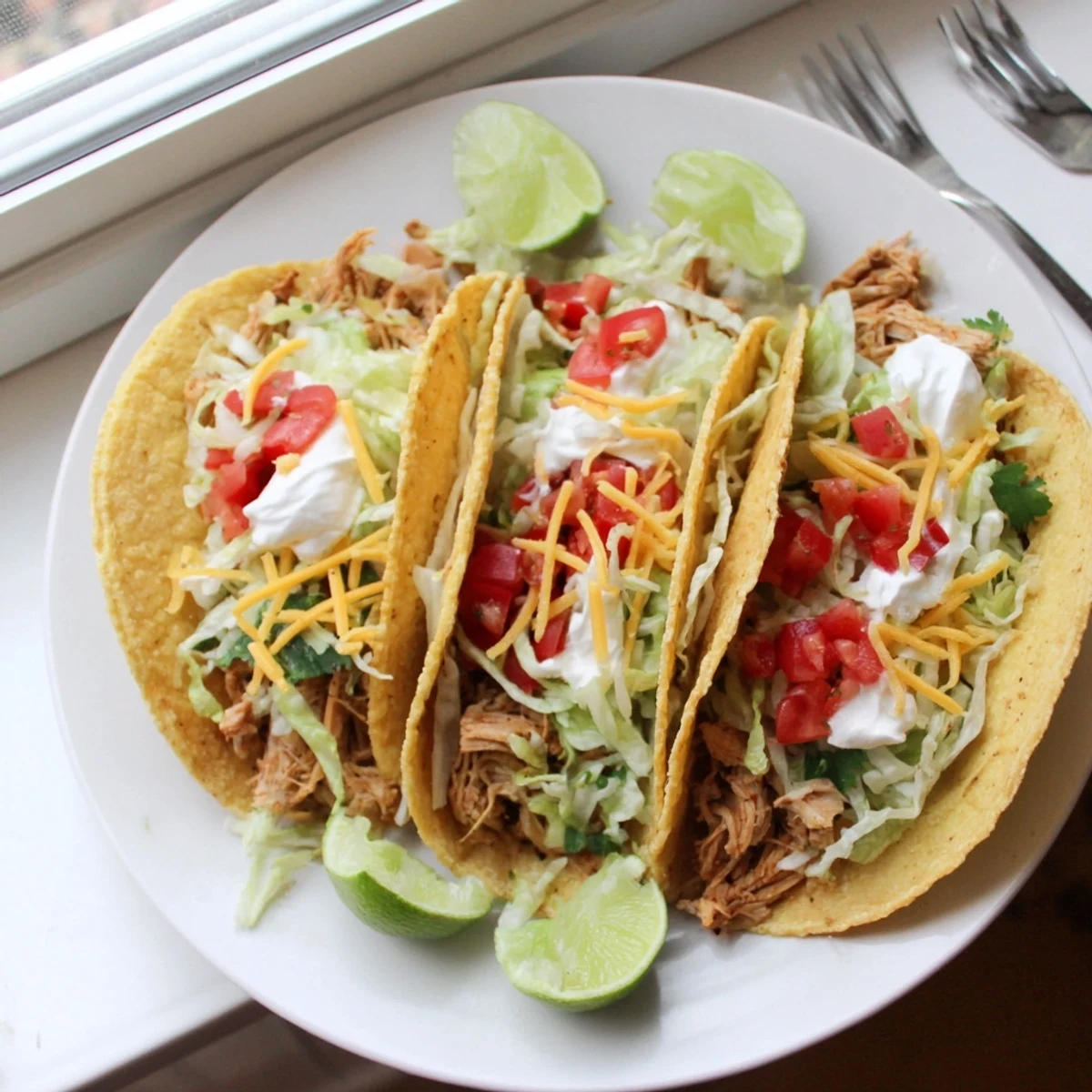 Juicy slow cooker ranch chicken tacos topped with melted cheese and fresh cilantro